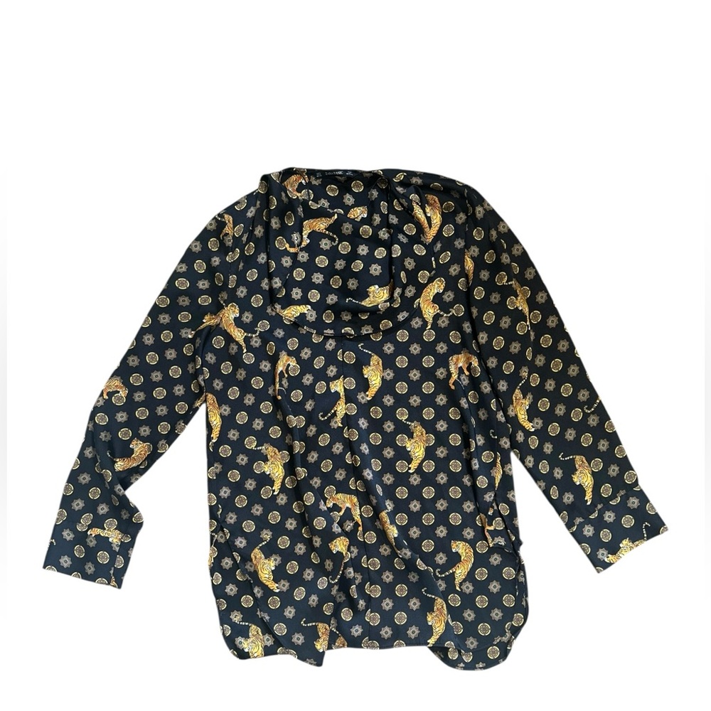 Zara Black Top with Gold and Brown Tiger Design